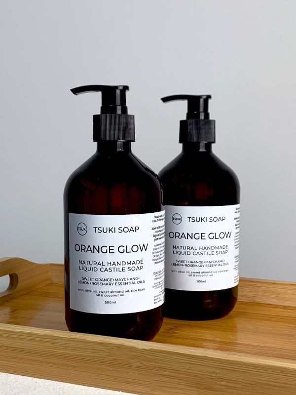 orange glow liquid castile soap tray