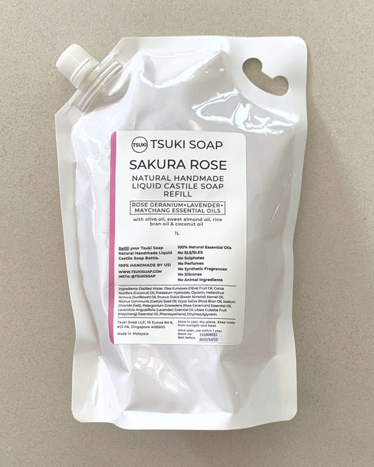 Sakura Rose Liquid Castile Soap - 1L Refill